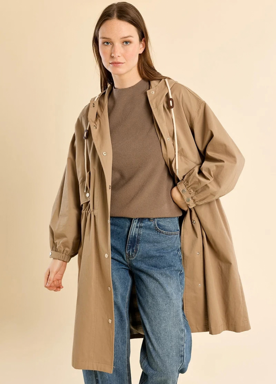 Lauren Cinch Waist Hooded Coat
