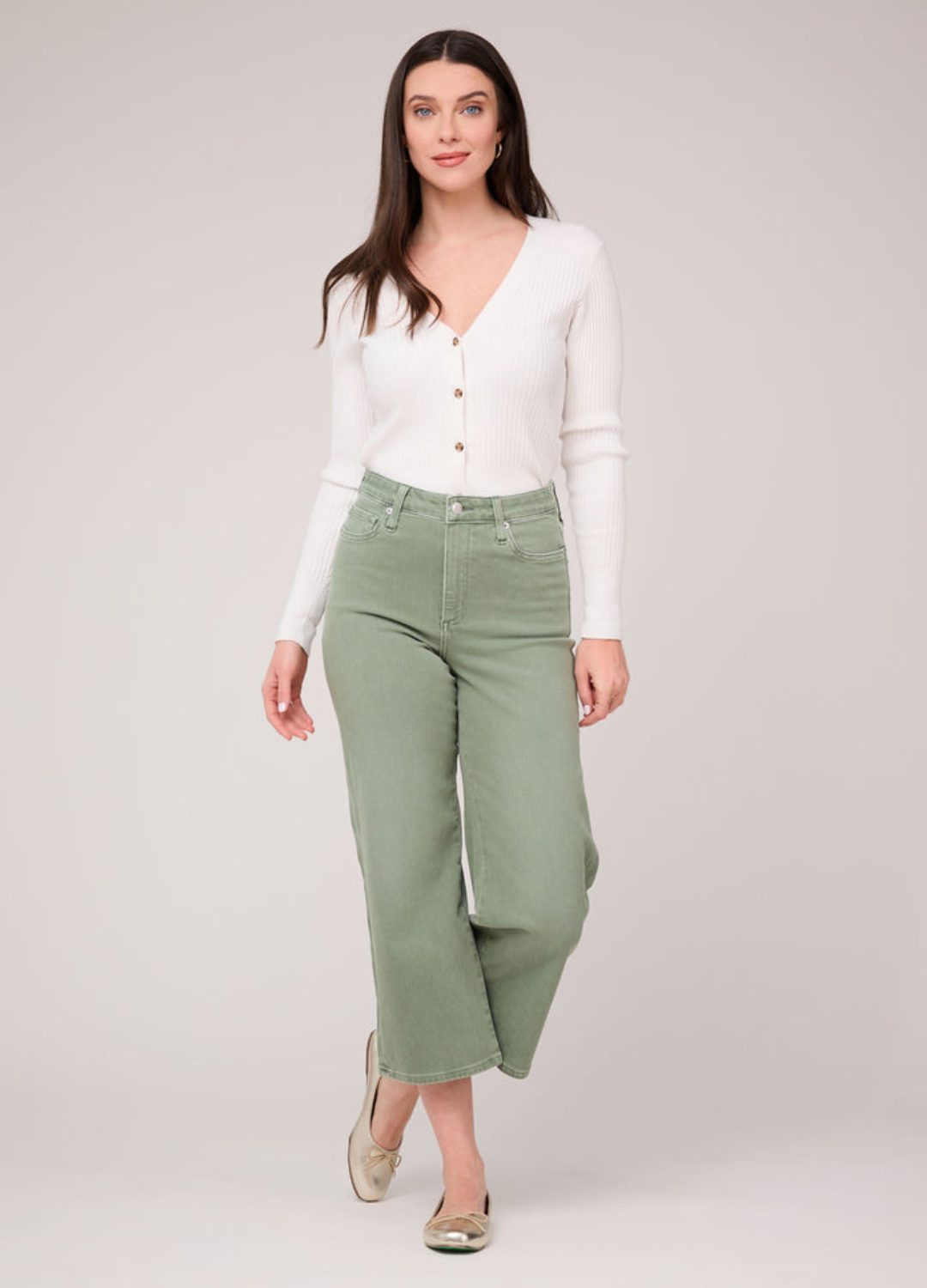 Lily High Rise Wide Leg Cropped Jeans in Beach Grass