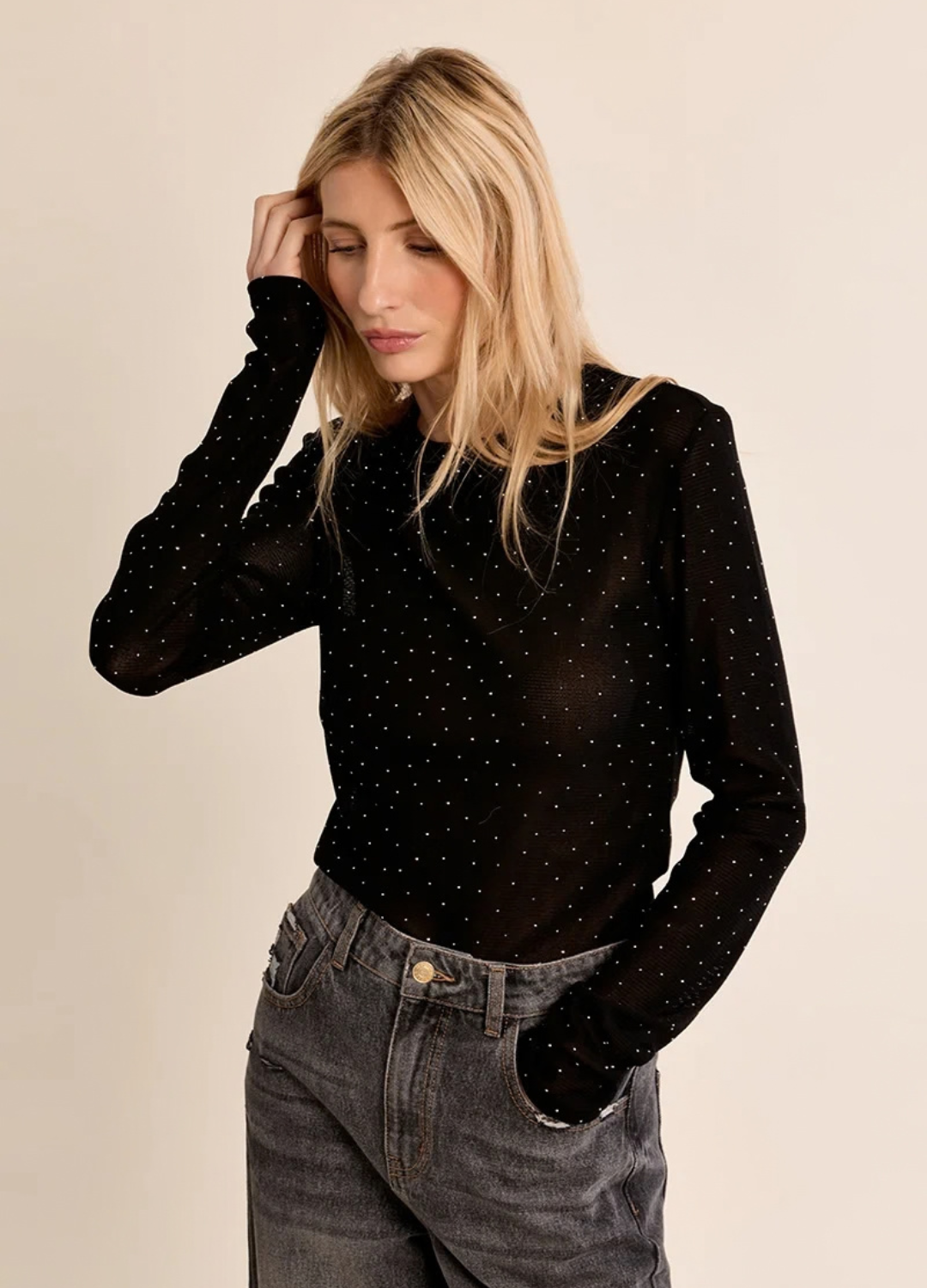 Daria Long Sleeve Mesh Polka Dot Top