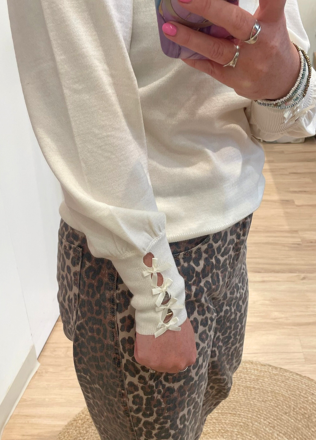 Fine Knit Sweater with Bow Details