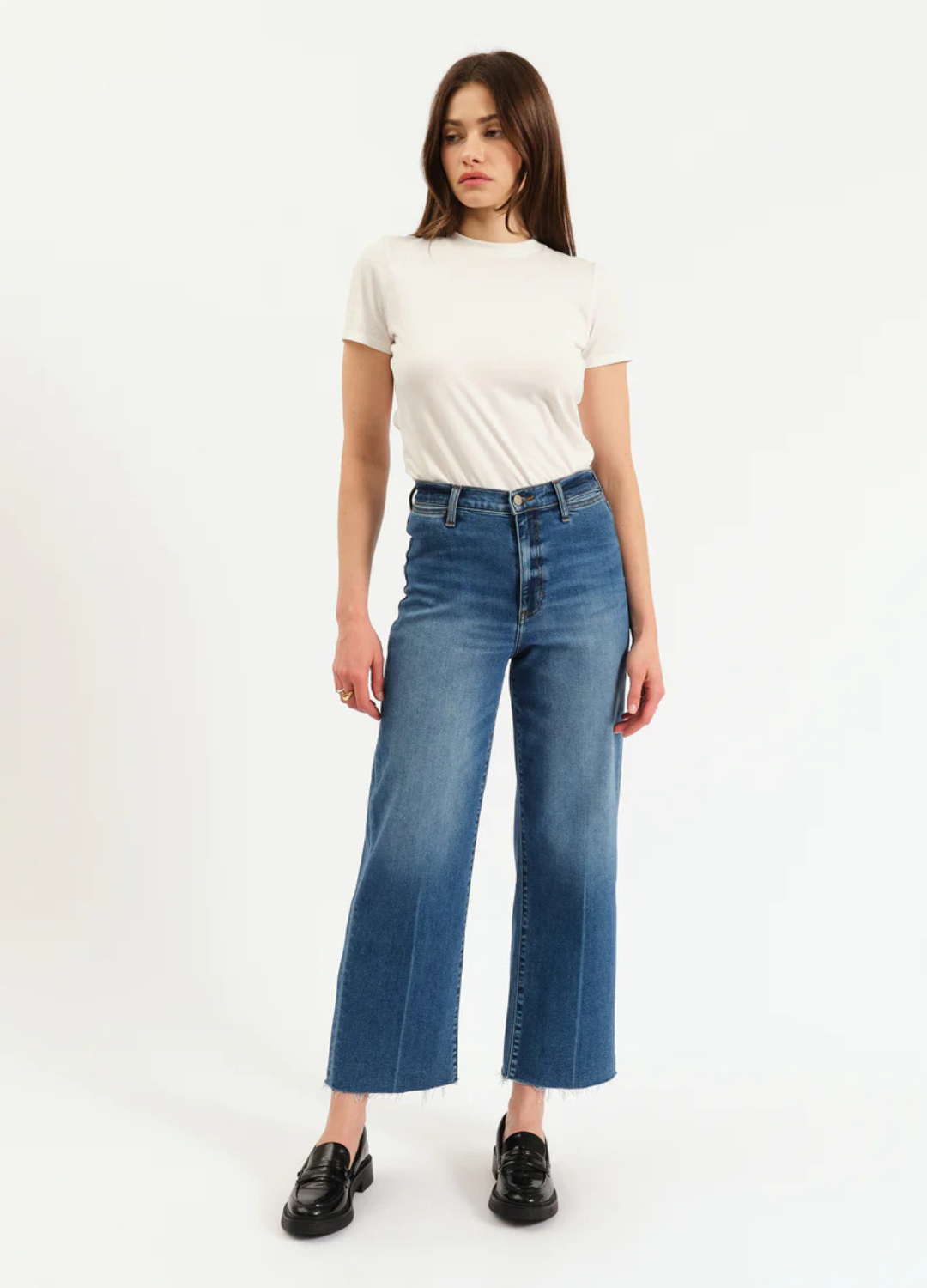 Pleaser Wide Leg Cropped in Indigo Wave