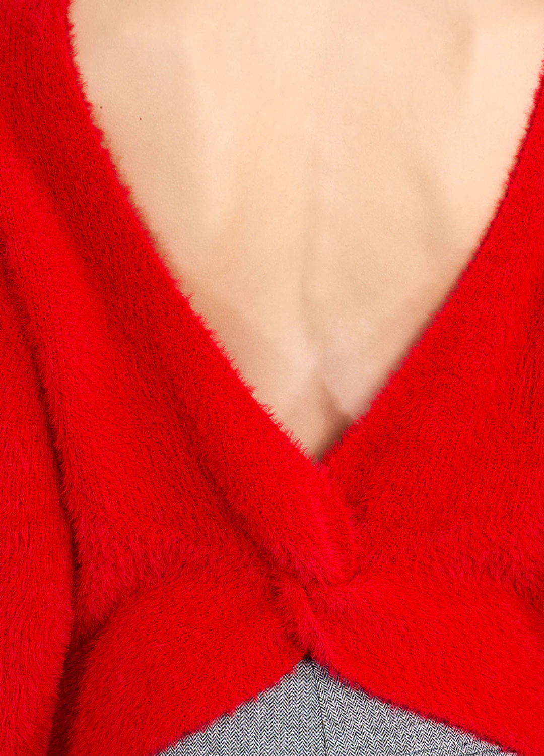 Fluffy Knit Sweater with Cross-Over Back