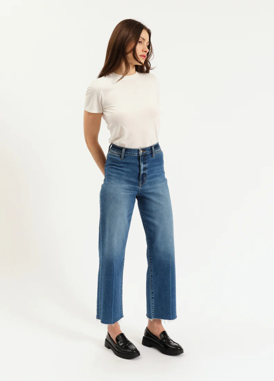 Pleaser Wide Leg Cropped in Indigo Wave