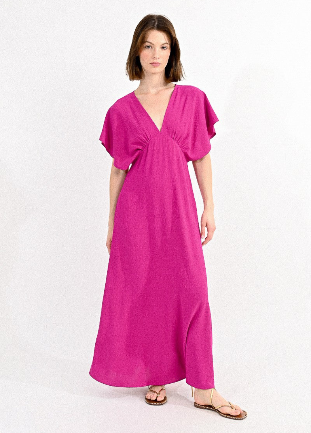 Deep V Maxi Dress with Batwing Sleeves