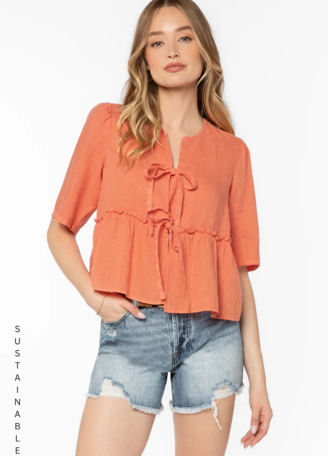 Bevie Linen Peplum Top