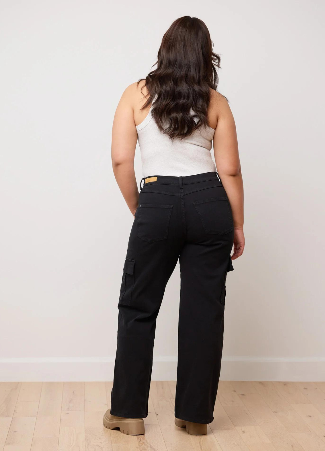 Classic Rise Wide Leg Denim in Black Cargo Pocket