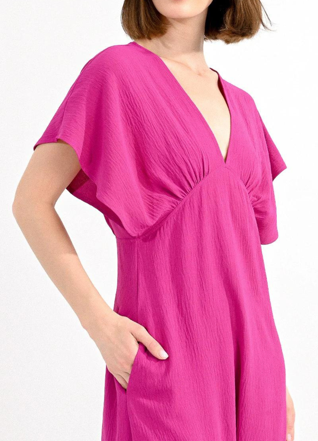 Deep V Maxi Dress with Batwing Sleeves