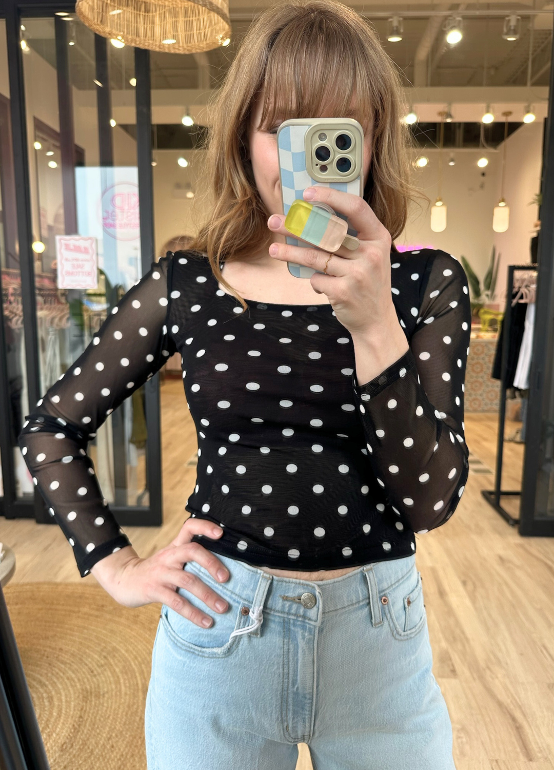 Polka Dot Mesh Ballerina Top