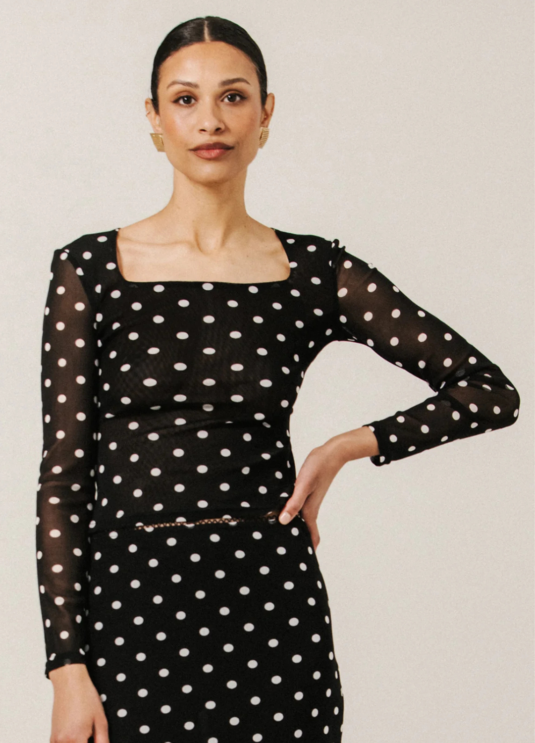 Polka Dot Mesh Ballerina Top