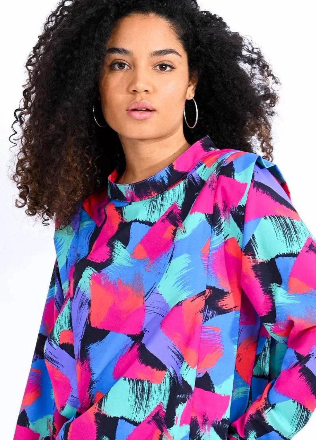 Brush Stroke Print Long Sleeve Blouse