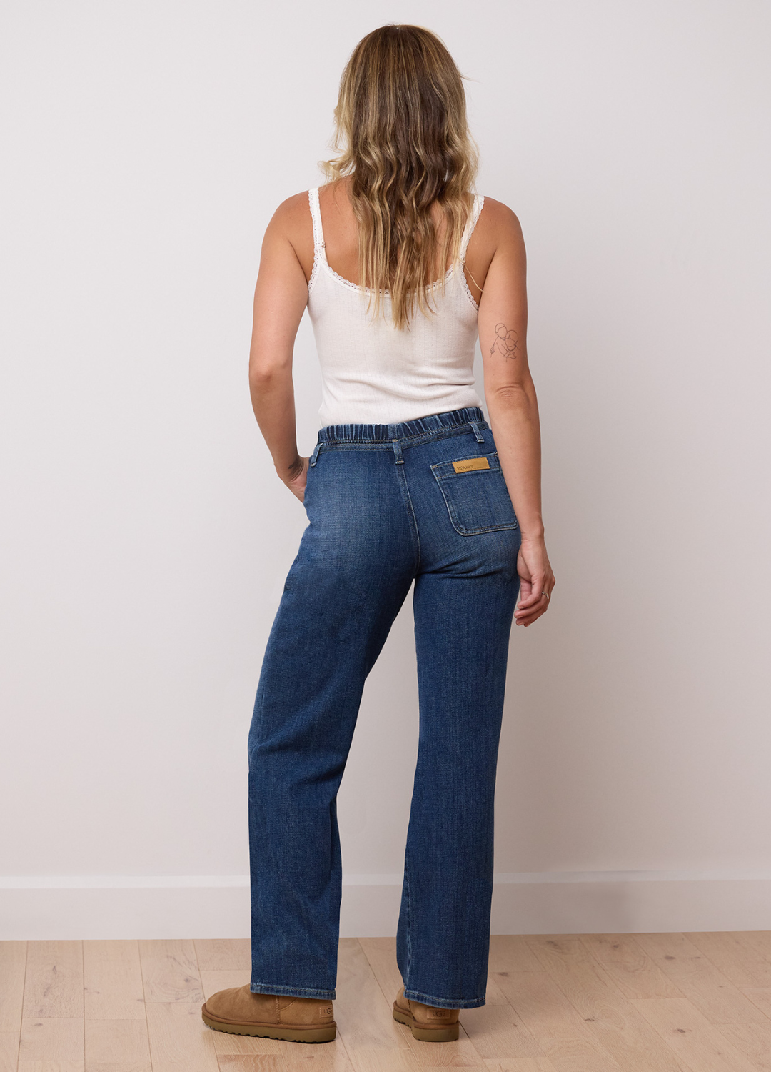 High Rise Wide Leg Pull-On Soft Denim Pants in Sunday