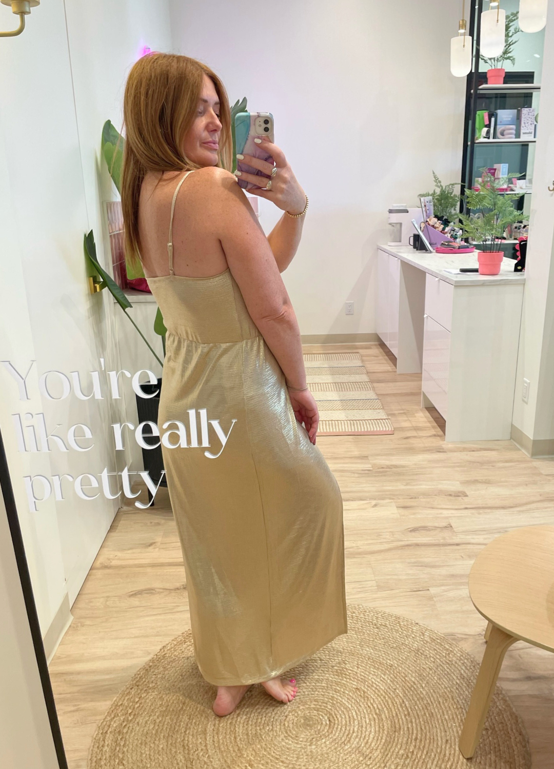 Golden Maxi Dress with Front Slit