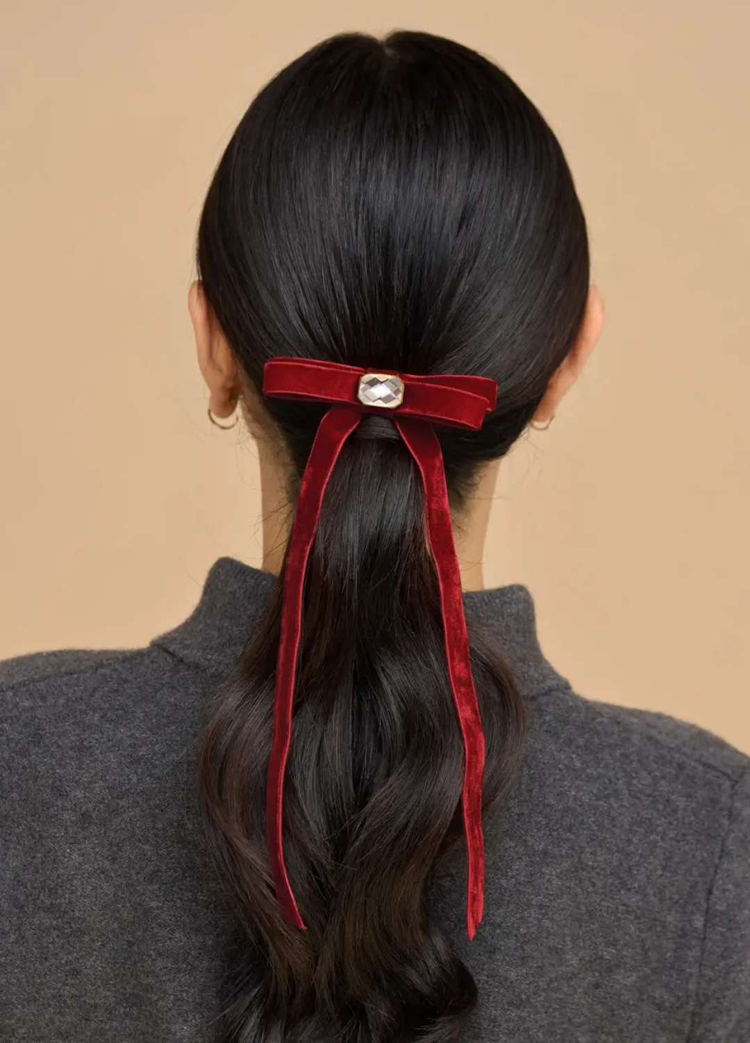 Velvet & Gemstone Bow Hair Clip