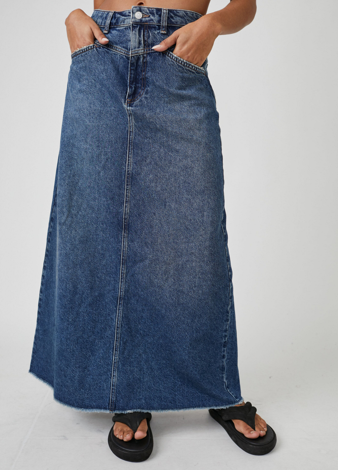 Free People Come As You Are Denim Maxi Skirt – Kid Sister