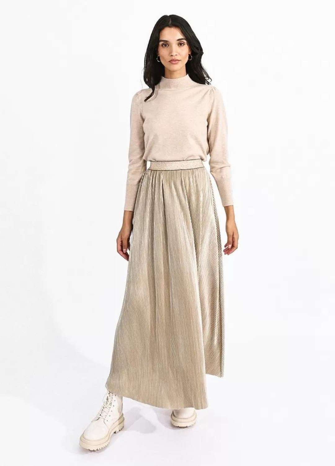 Pleated Metallic Maxi Skirt