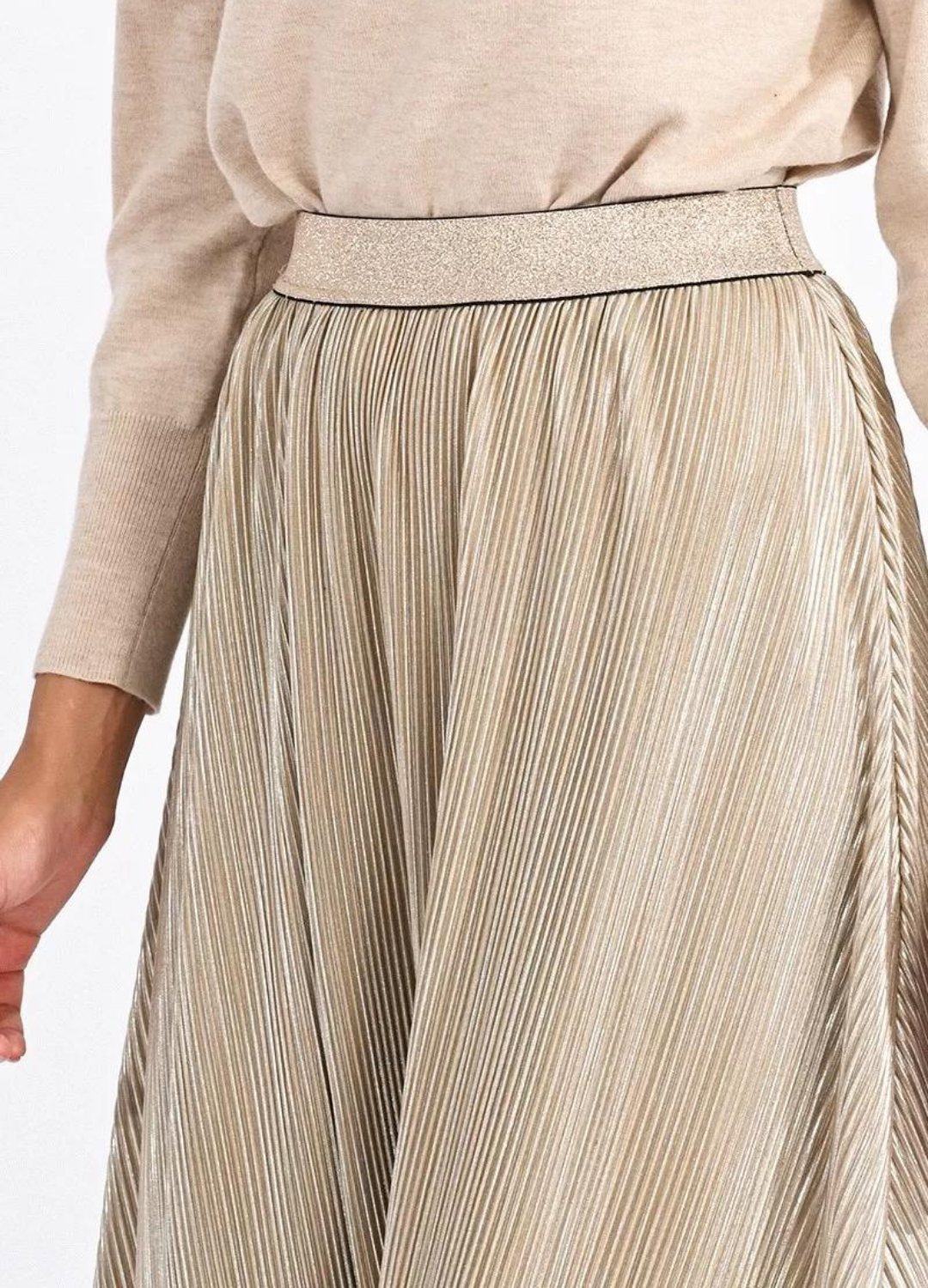 Pleated Metallic Maxi Skirt