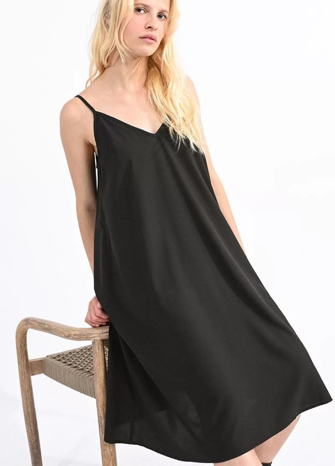 V Neck Slip Dress in Black