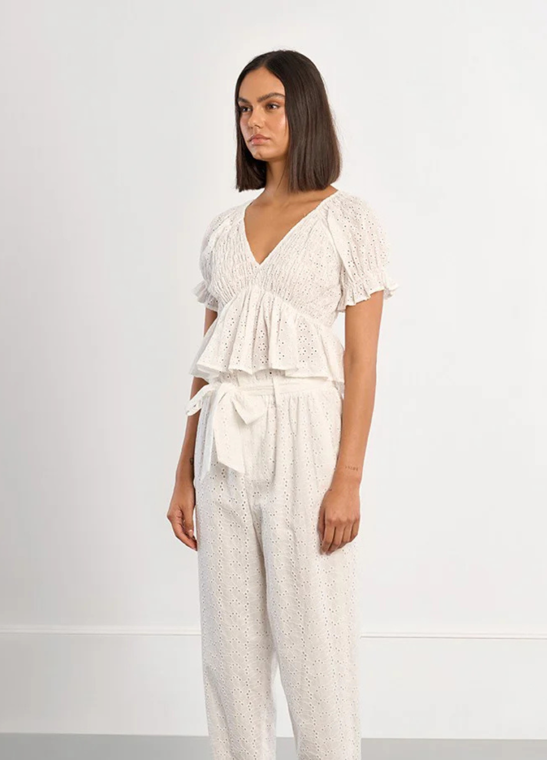 Ashley Eyelet V Neck Top
