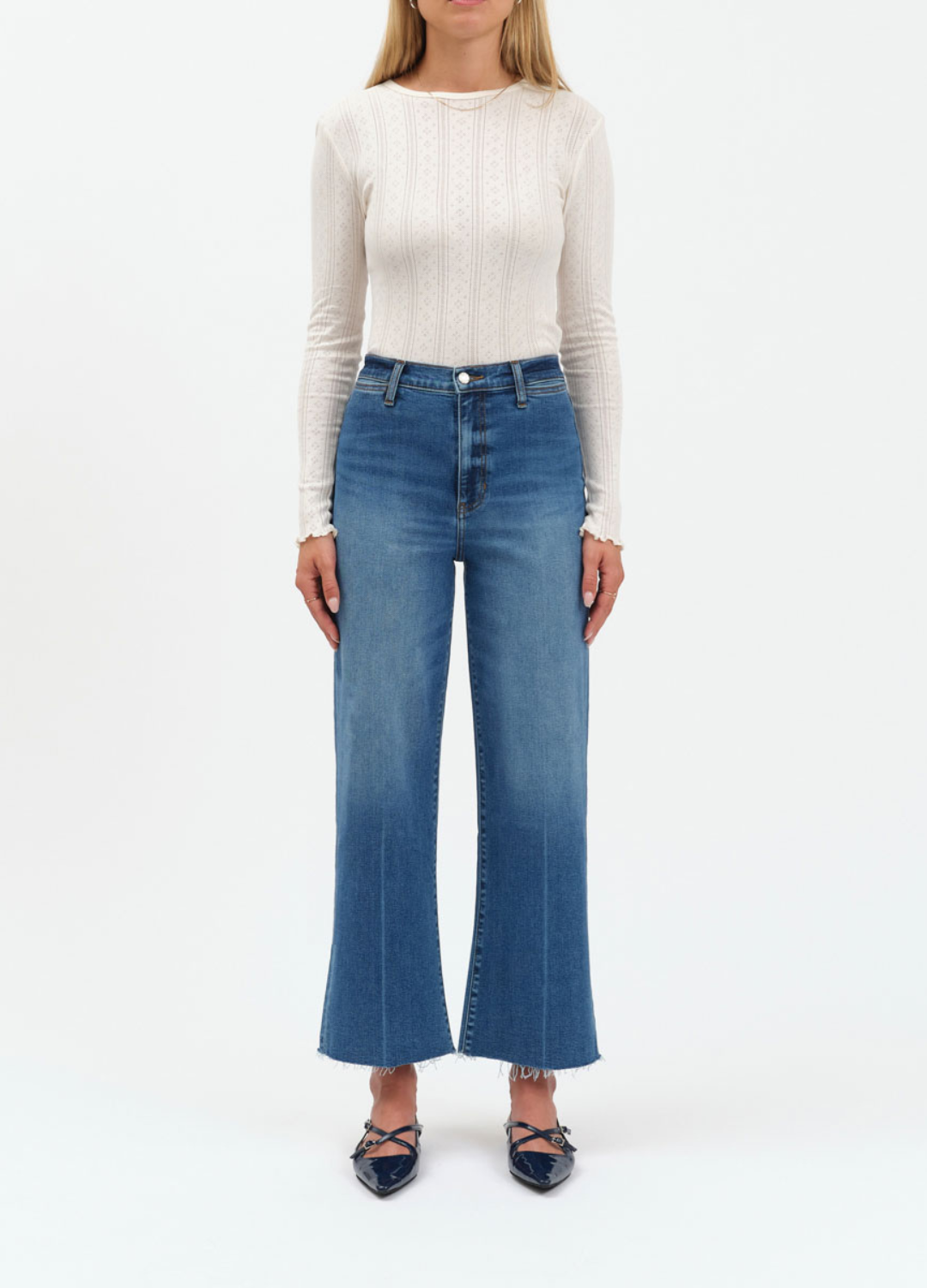 Pleaser Wide Leg Cropped in Indigo Wave