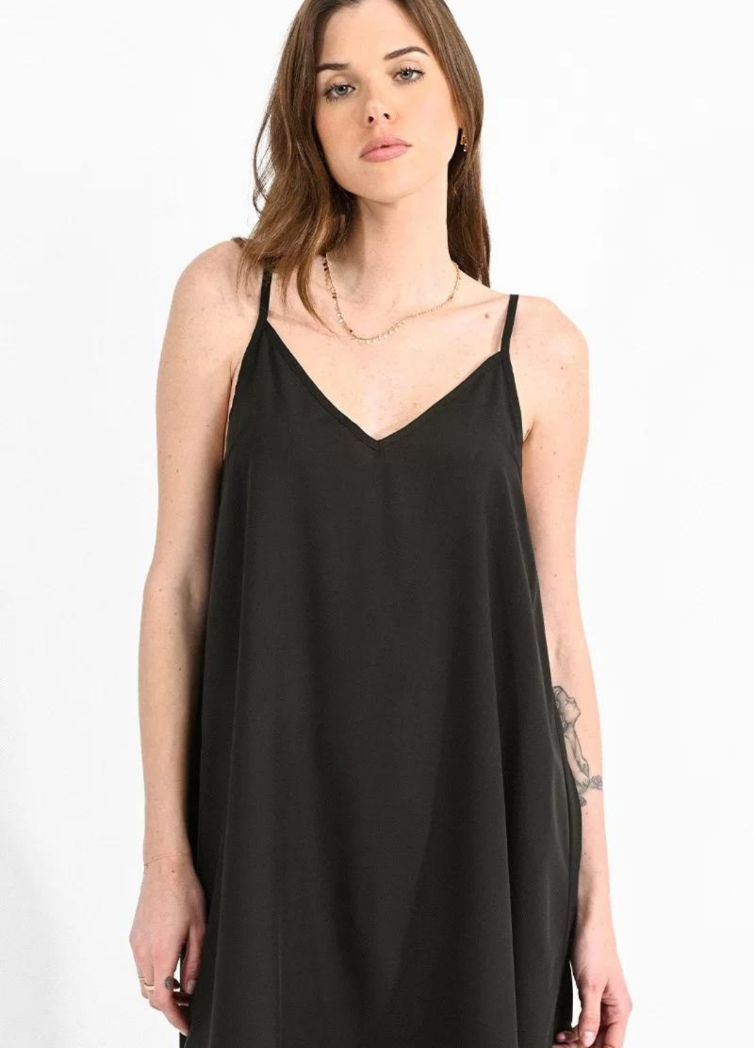 V Neck Slip Dress in Black