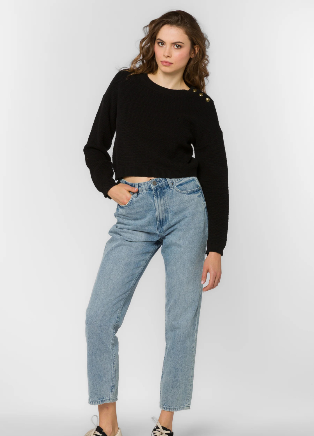 Carla Knit Sweater with Shoulder Button Detail