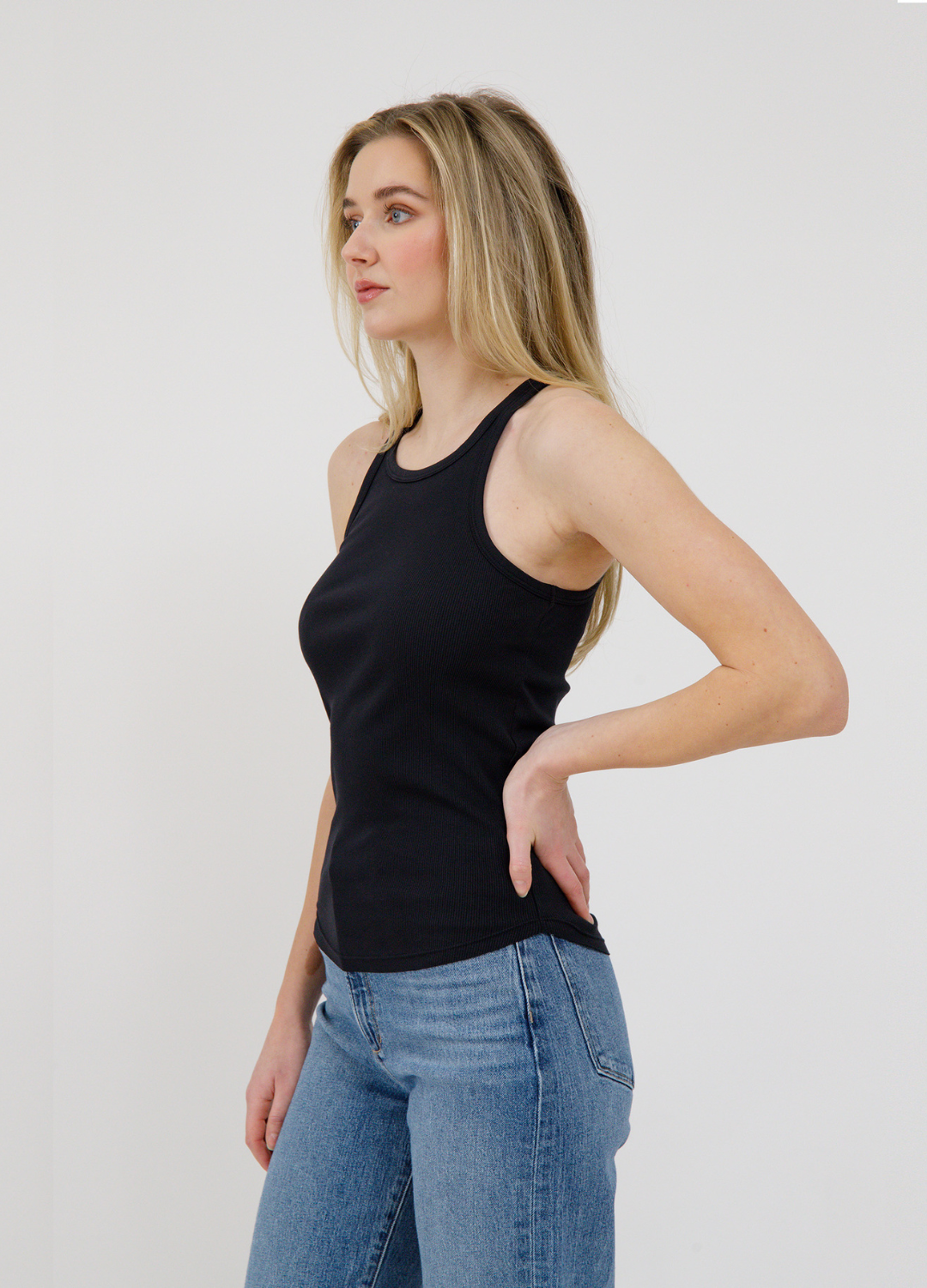 Curved Hem Ribbed Tank