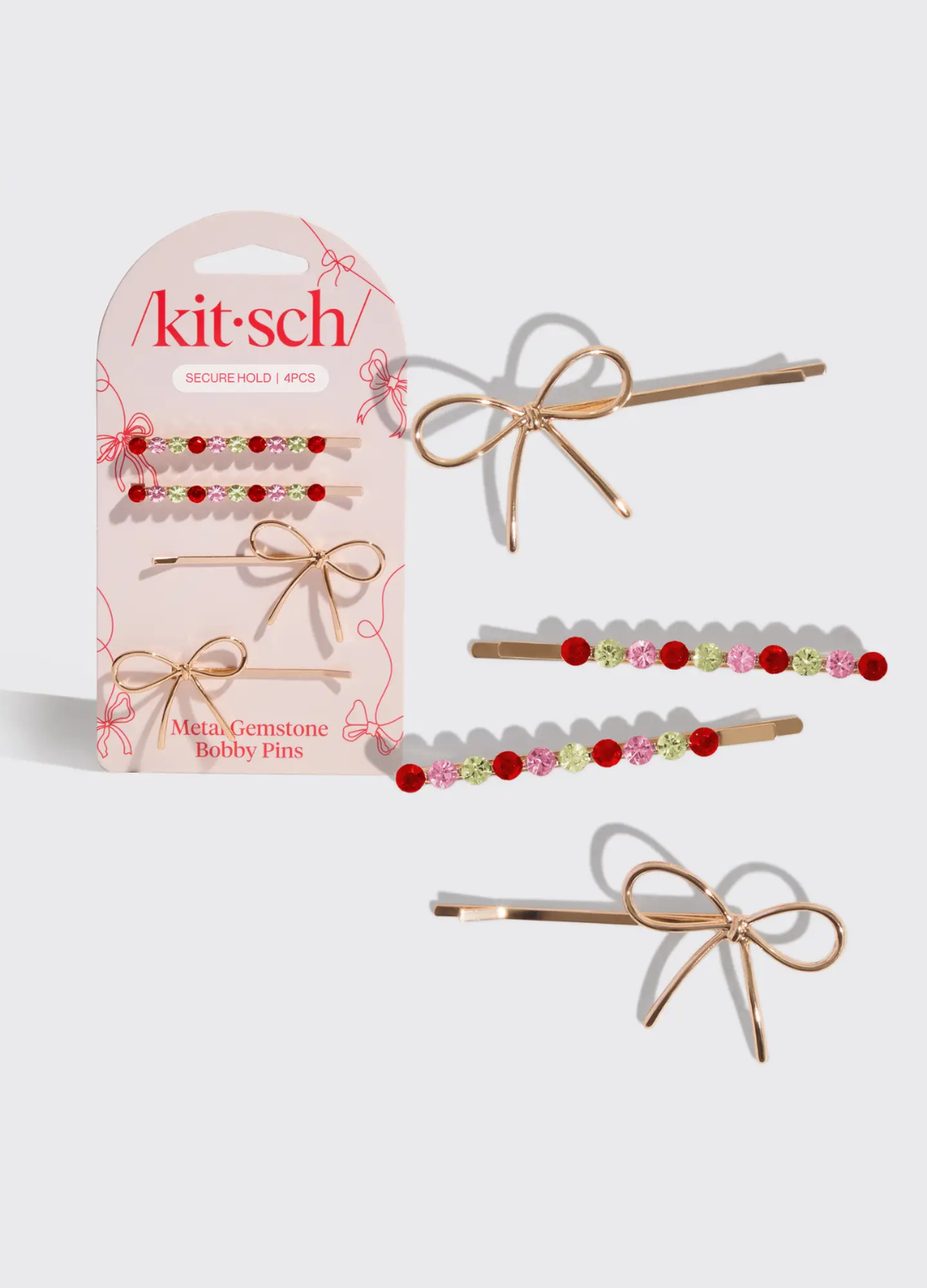 Holiday Gemstone Bobby Pin & Bow Set