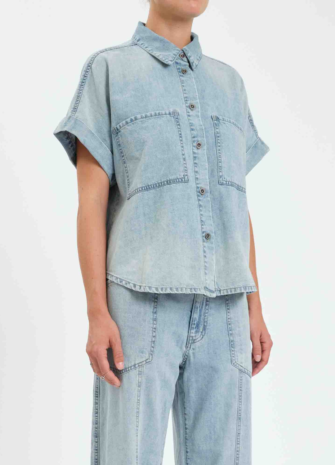 Shore Rolled Short Sleeve Chambray Top