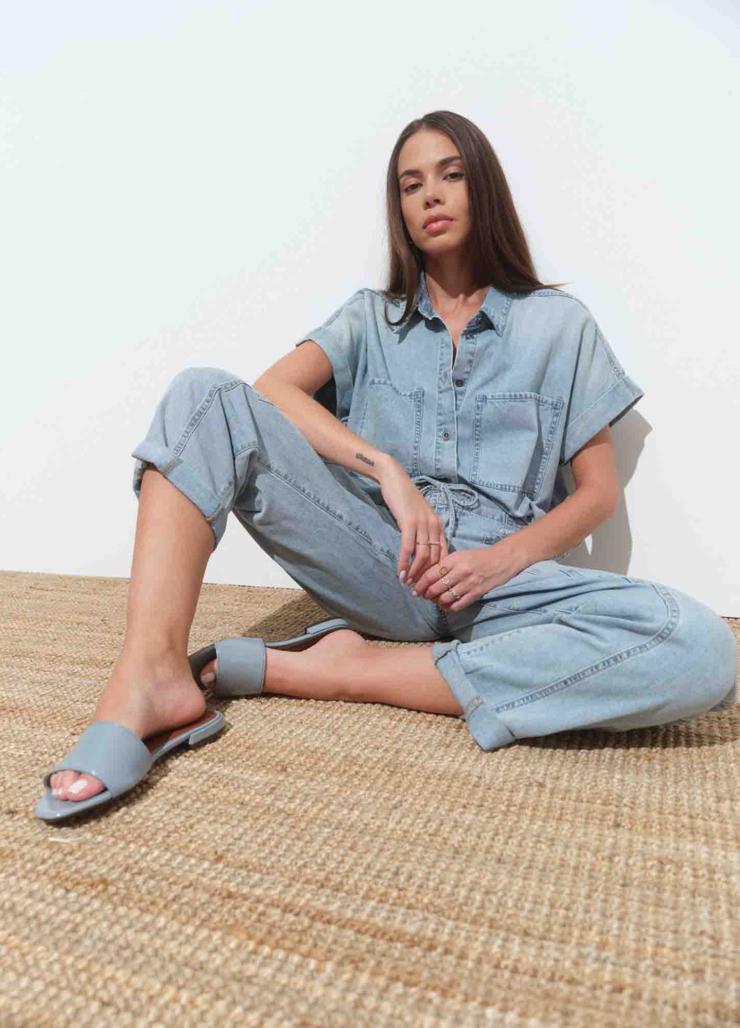 Villa Drawstring Barrel Leg Chambray Pants