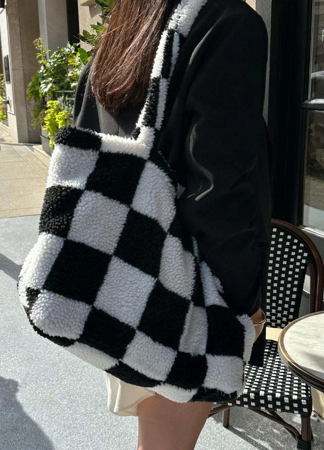 White and discount gray checkered purse