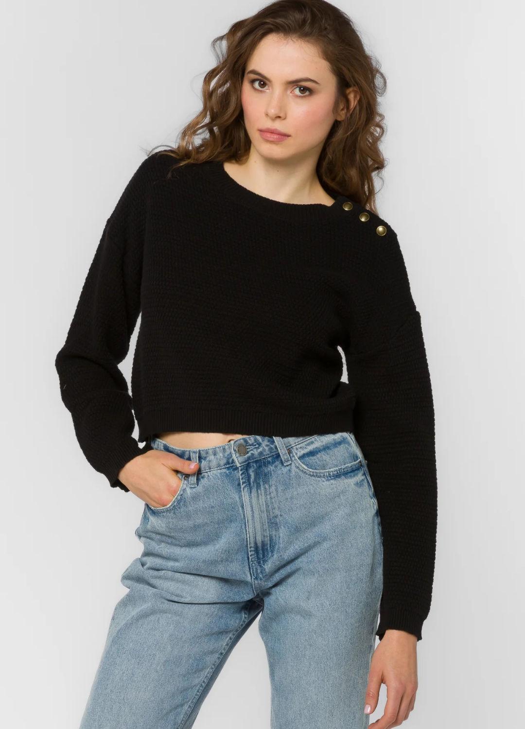 Carla Knit Sweater with Shoulder Button Detail