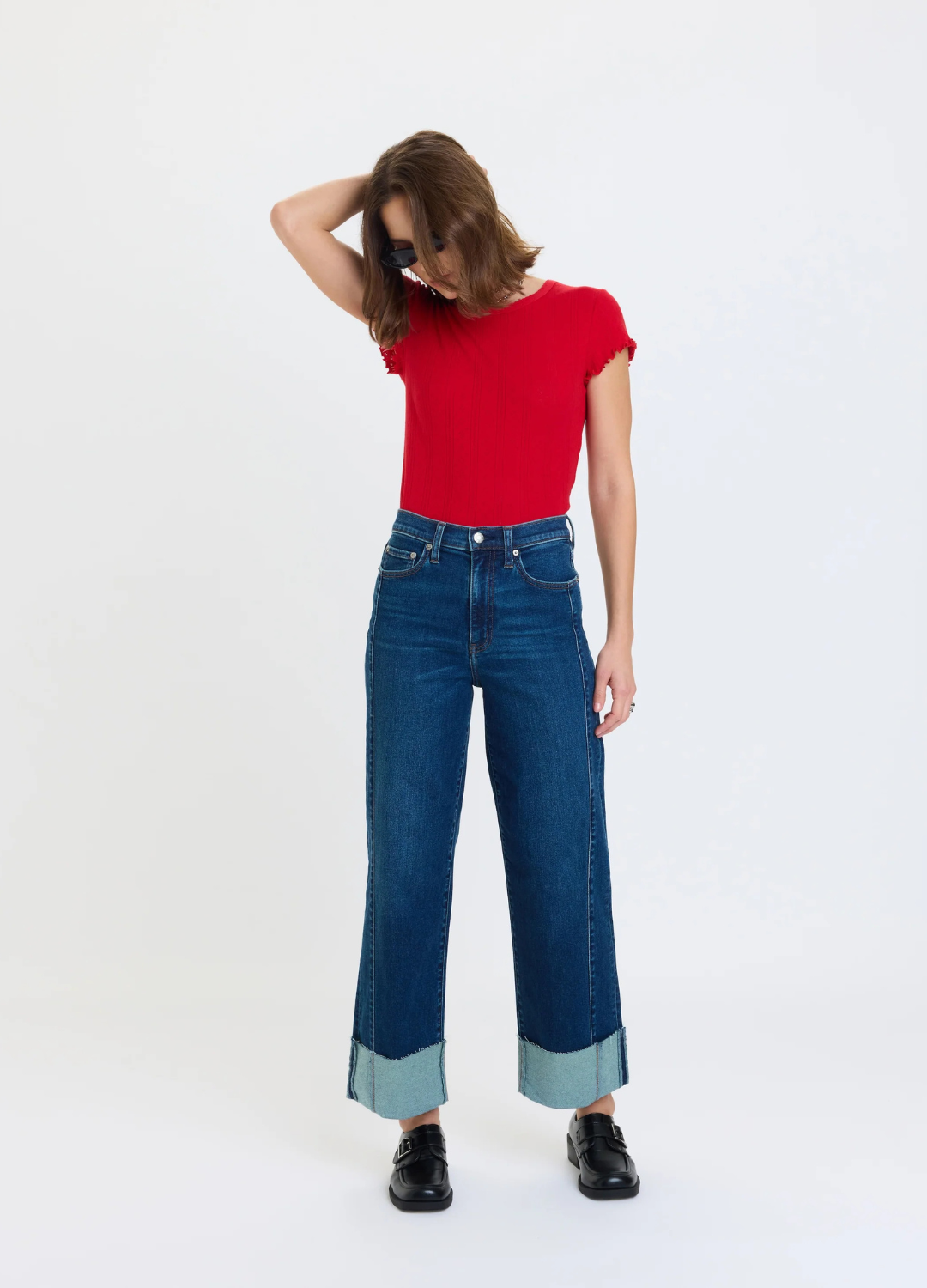 Pleaser High Rise Wide Leg with Oversized Cuff in Slow Motion