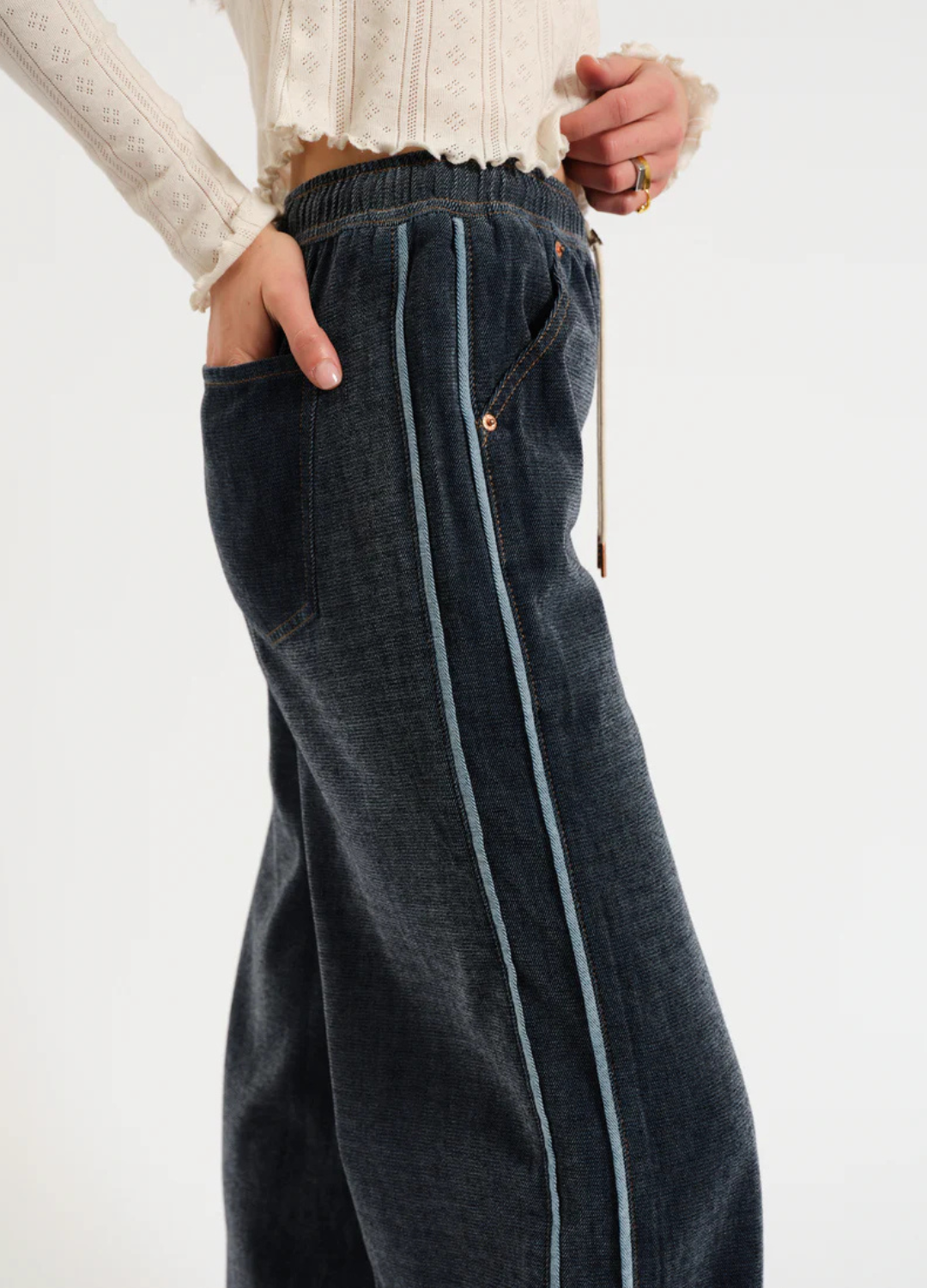 Cozy Wide Leg Pull On Jean in Sky Whisper