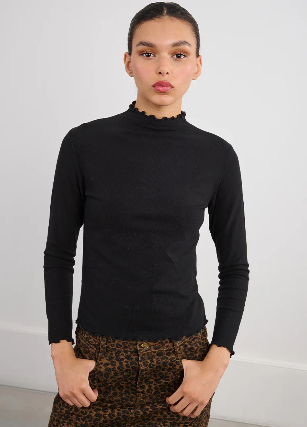 Ruffled Trim Long Sleeve Top