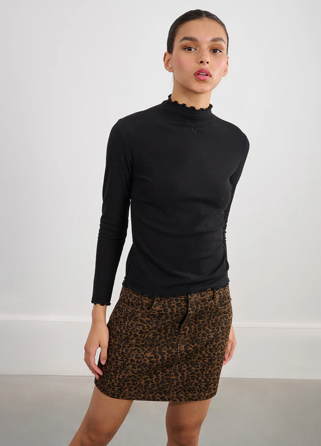 Ruffled Trim Long Sleeve Top