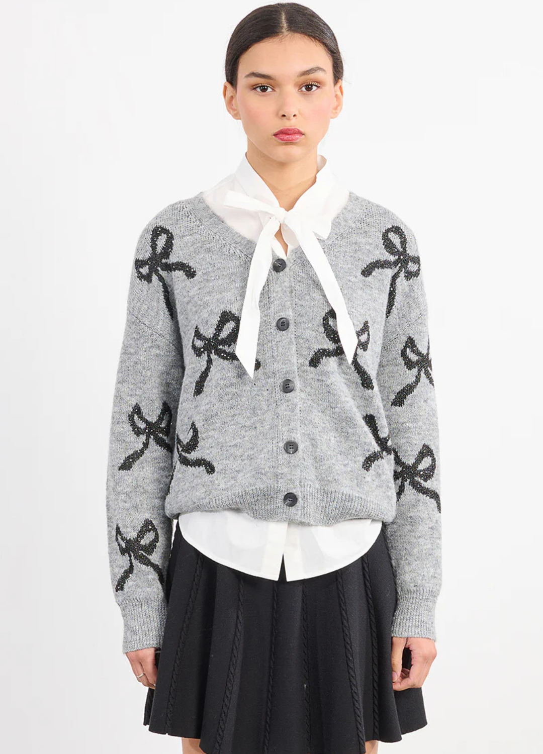Bow Print Knit Cardigan