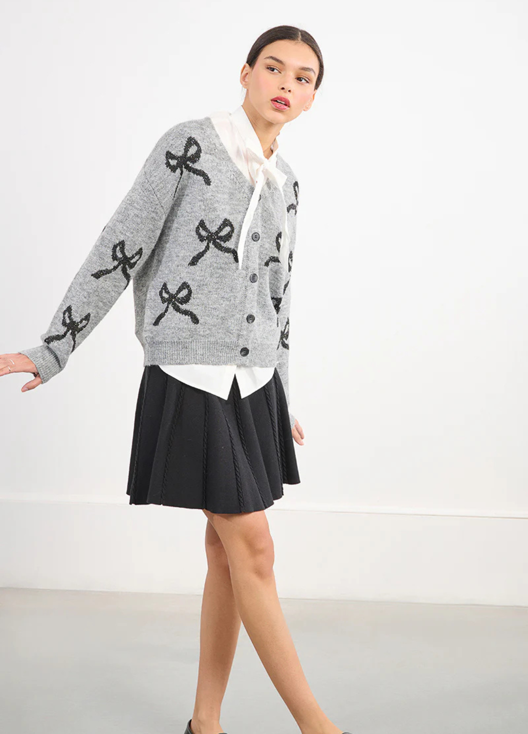 Bow Print Knit Cardigan