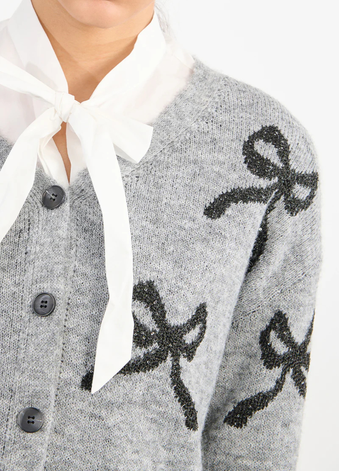 Bow Print Knit Cardigan