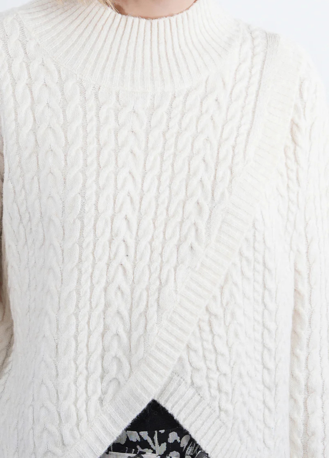 Cable-Knit Sweater with Criss-Cross Front