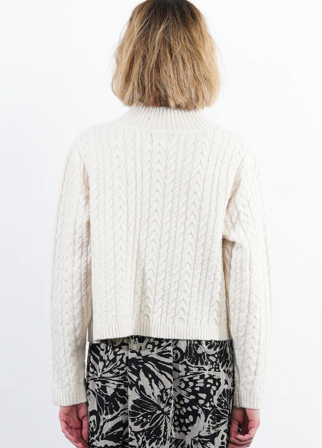 Cable-Knit Sweater with Criss-Cross Front