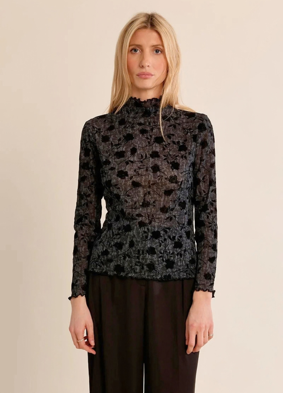 Jasmine Long Sleeve Flocked Top