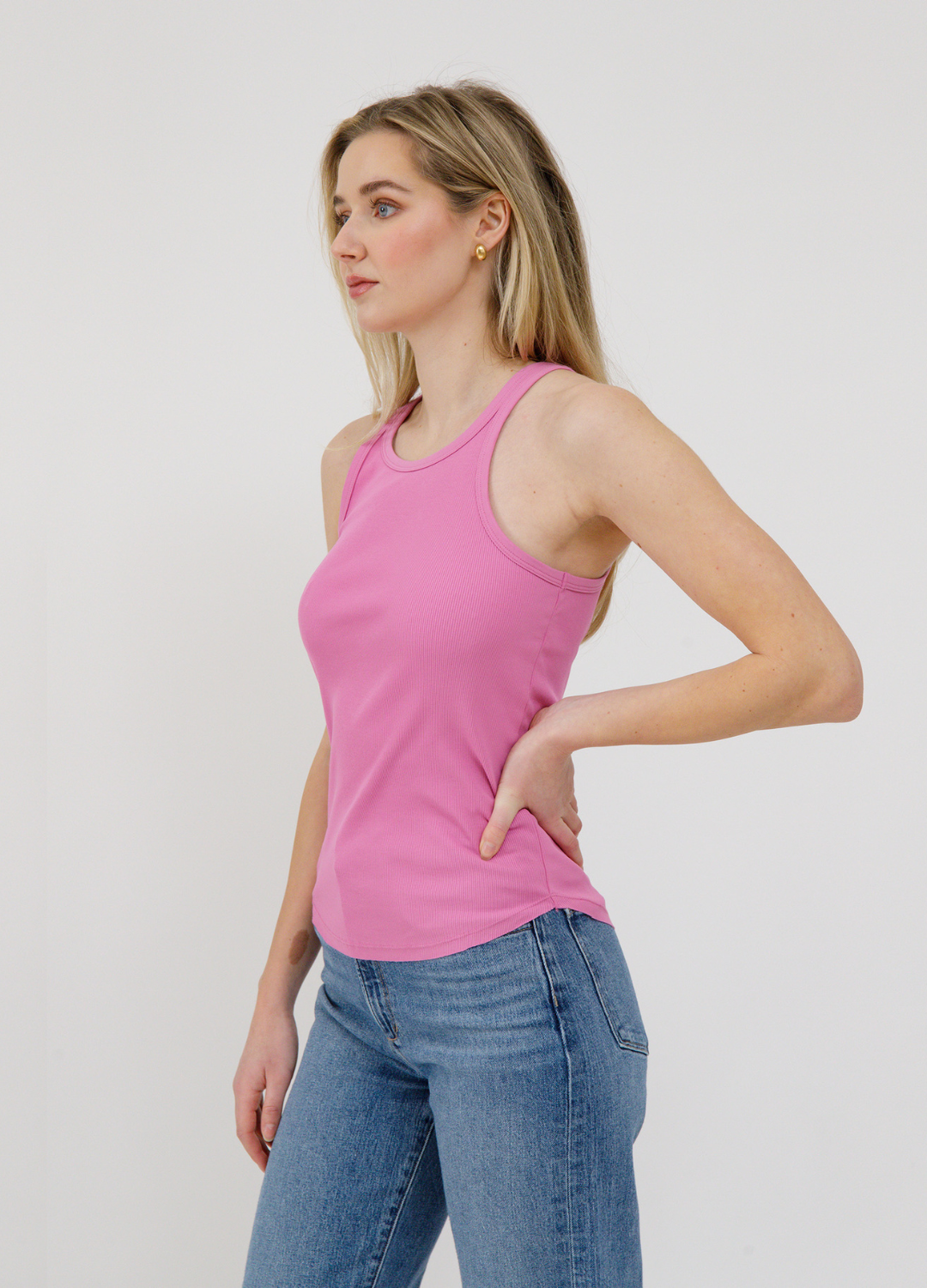 Curved Hem Ribbed Tank