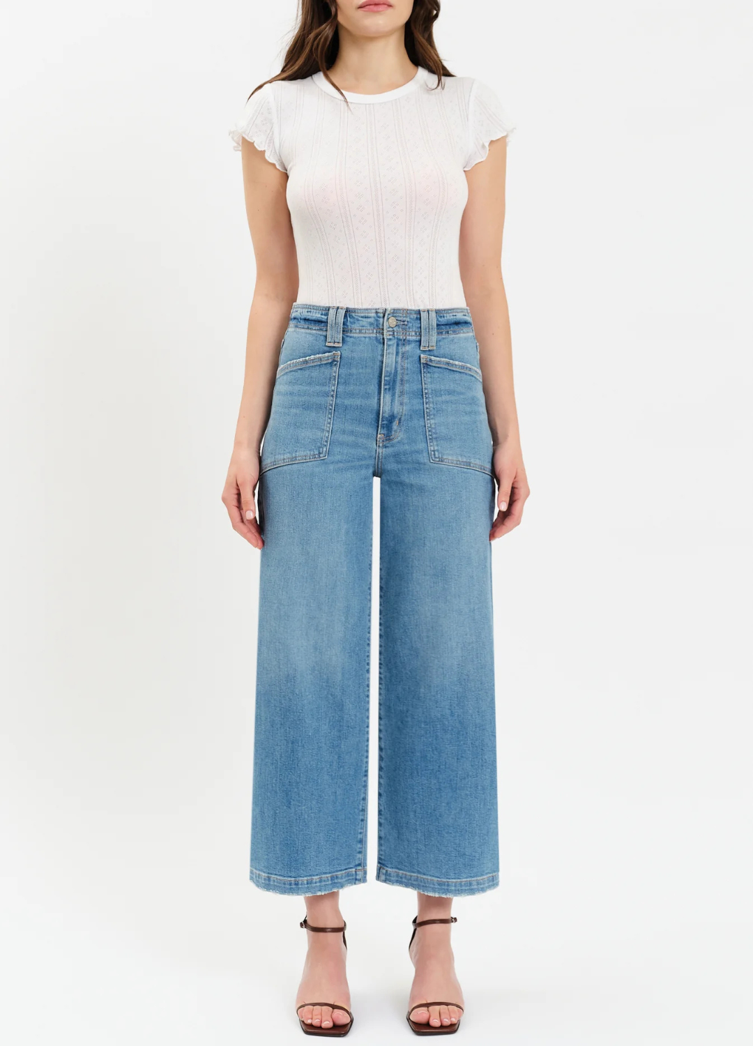 Valley Girl Patch Pocket Wide Leg Jeans