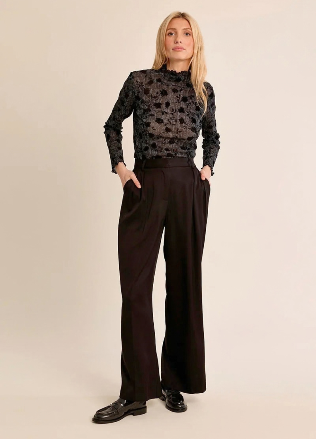 Jasmine Long Sleeve Flocked Top