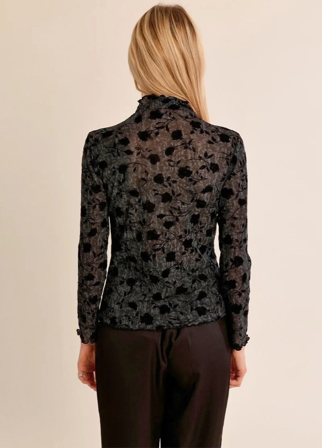 Jasmine Long Sleeve Flocked Top
