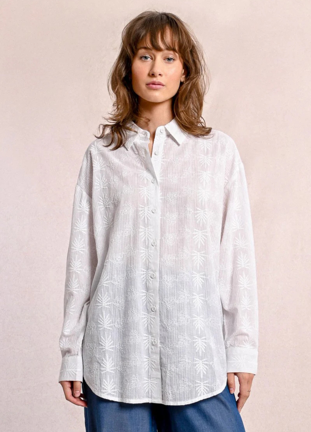 Palm Leaf Long Sleeve Button Up Shirt