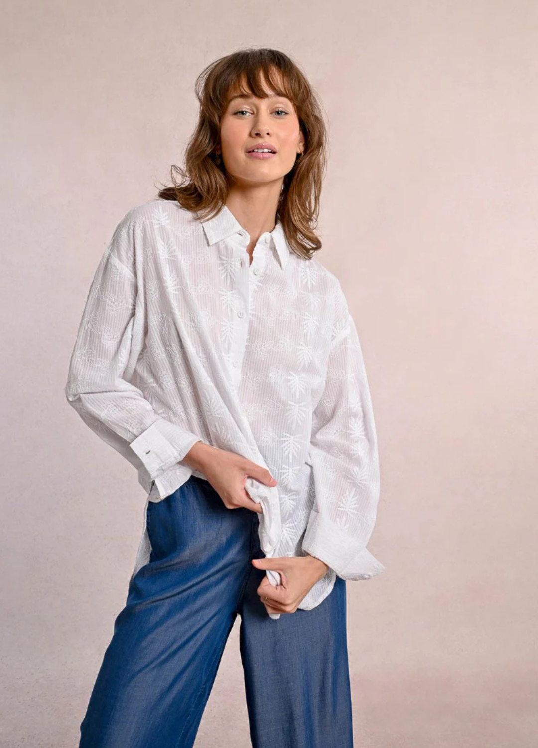 Palm Leaf Long Sleeve Button Up Shirt