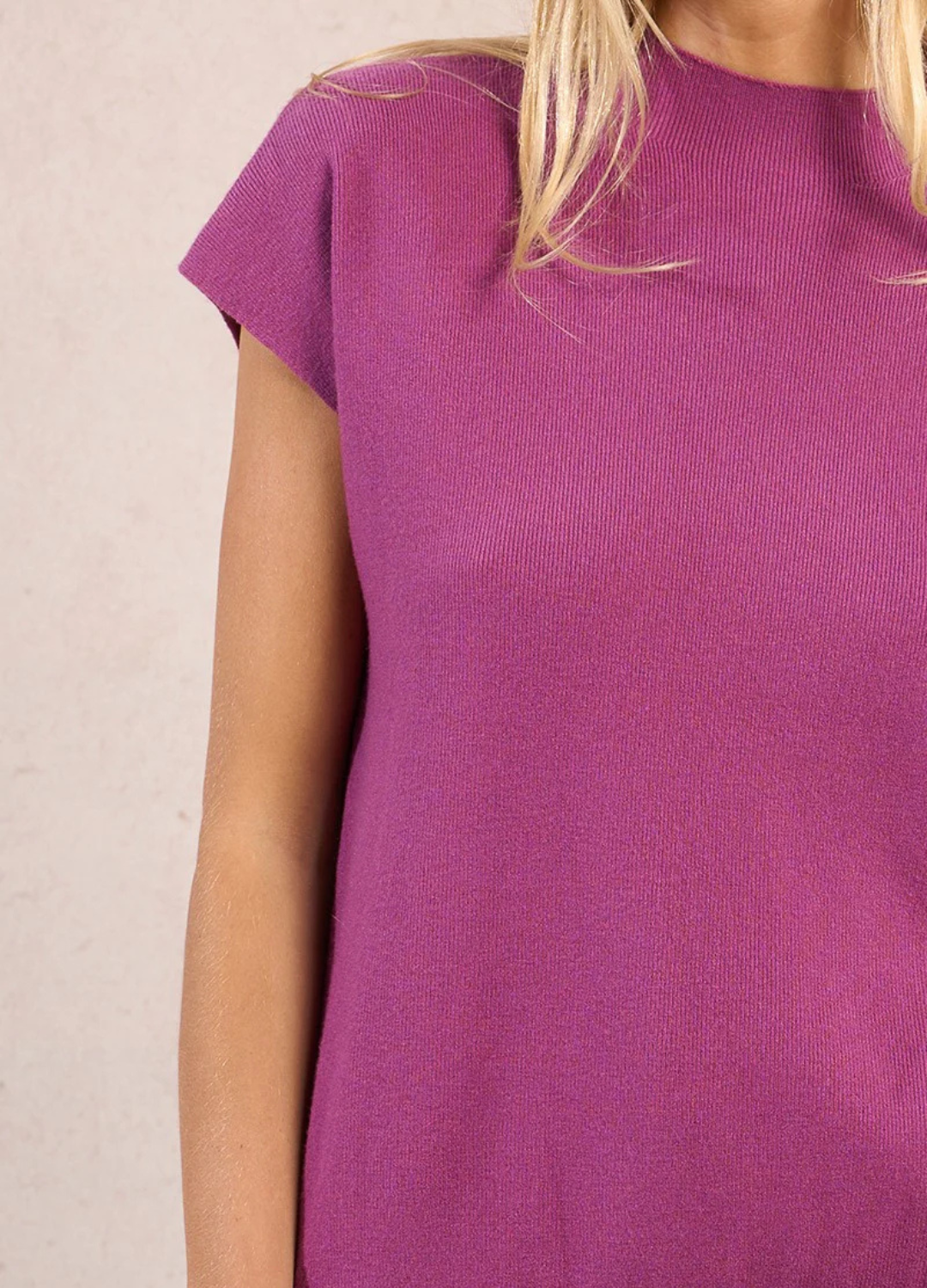 Fine Knit Short Sleeve Mock Neck Sweater
