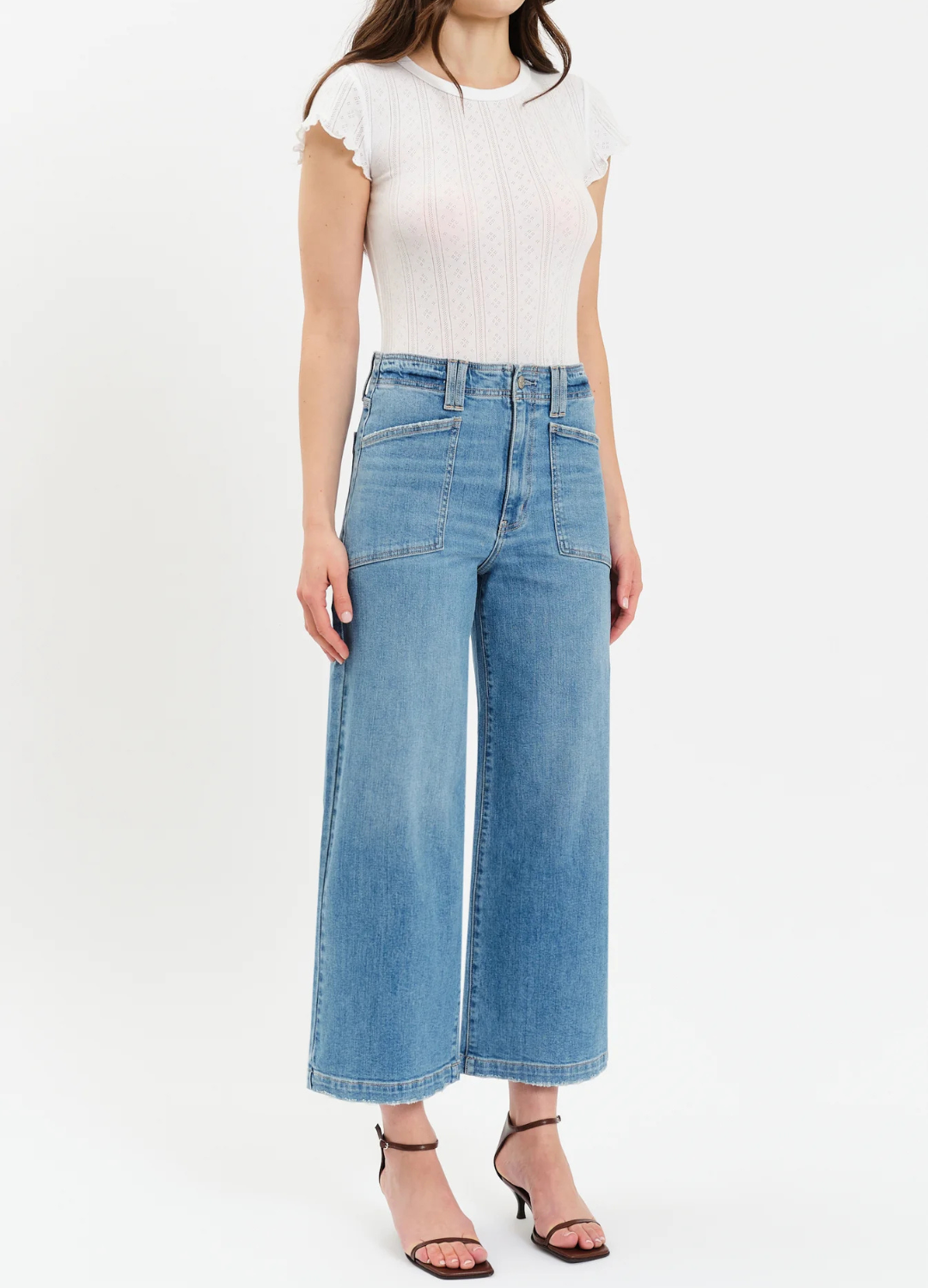 Valley Girl Patch Pocket Wide Leg Jeans