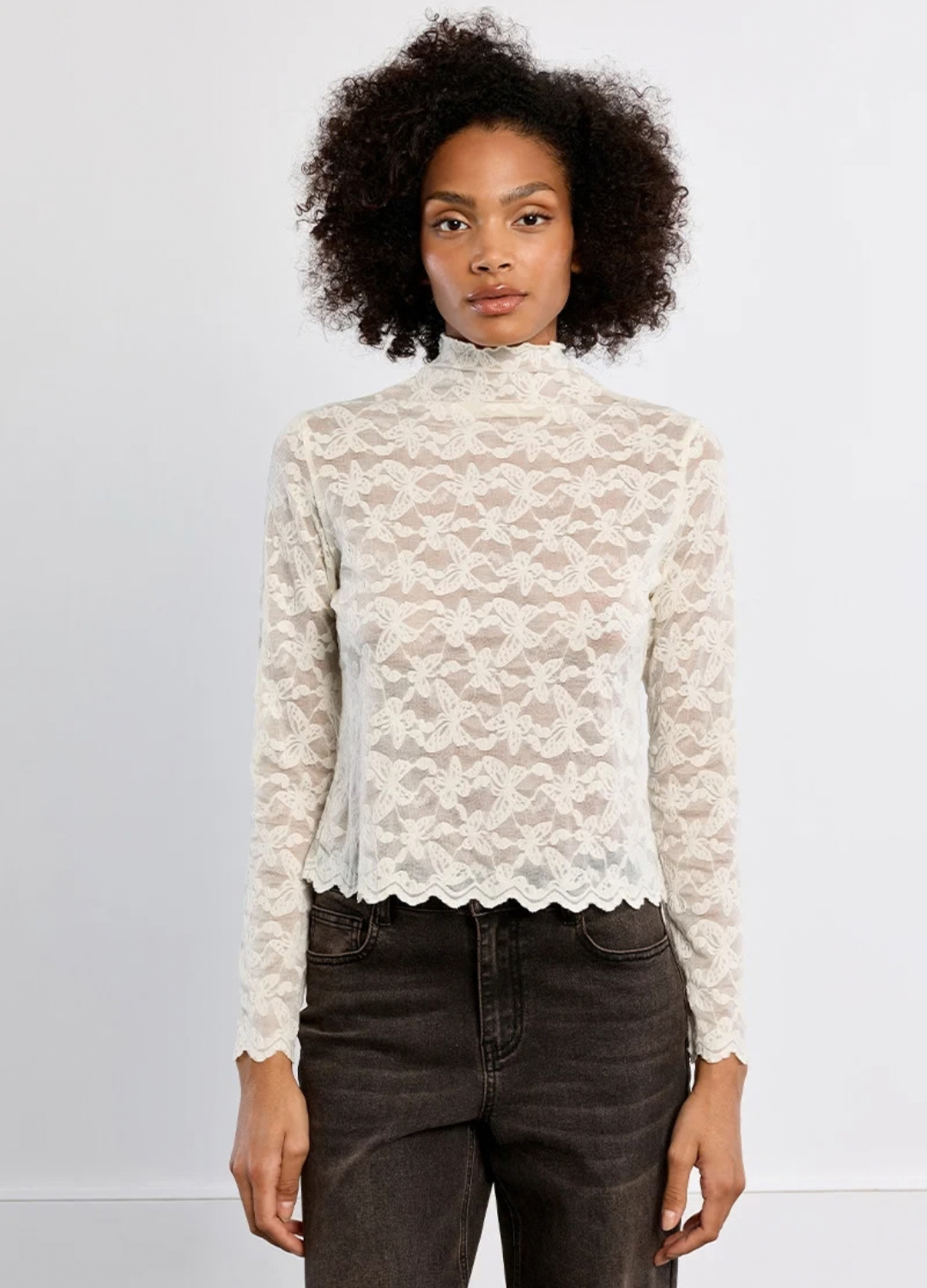 Nora Embroidered Mesh Long Sleeve Top
